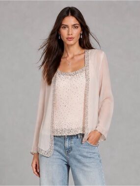 Vintage Fairy Top Set 10 Pale Pink Beaded Sheer Open Blouse & Tank Drapers